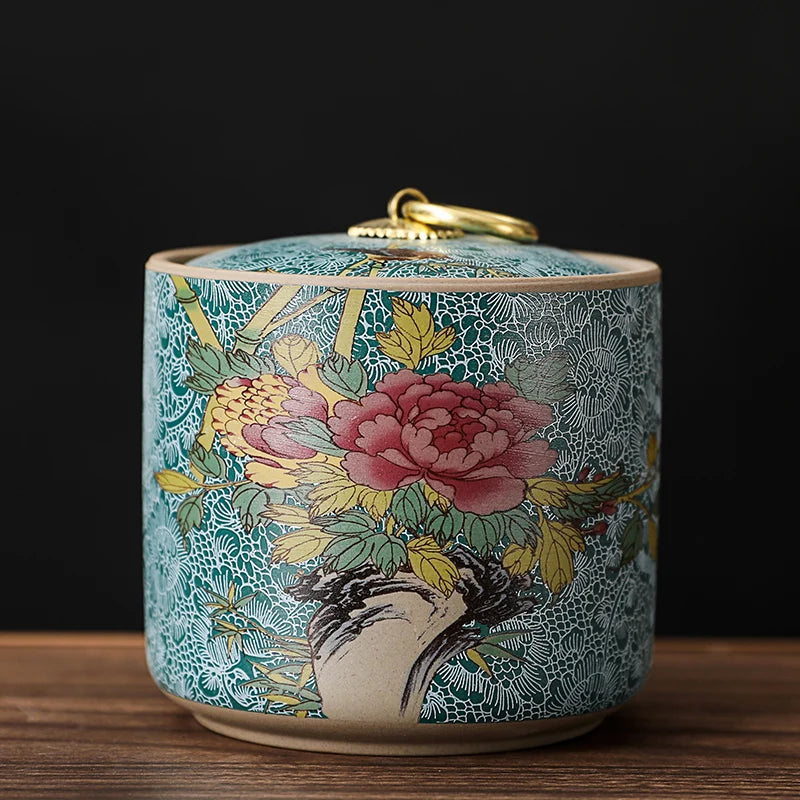 Meadow Ceramic Tea Caddy with Lid – Sealed Storage Jar