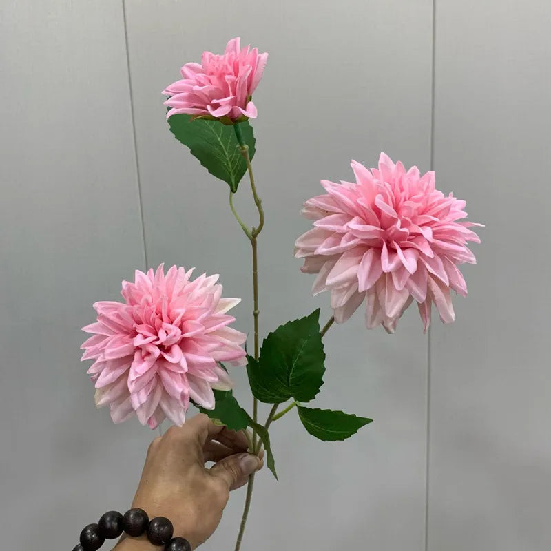 Marlowe Faux Dahlia Stem – Large Dahlia Flower Branch with Multi-Head Blooms for Vase Arrangements and Home Décor