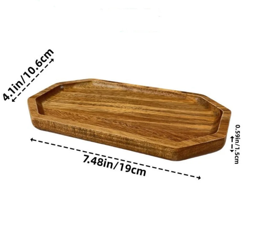 Acacia Wooden Serving Tray – Natural Solid Wood Snack & Food Platter for Coffee, Tea & Appetisers