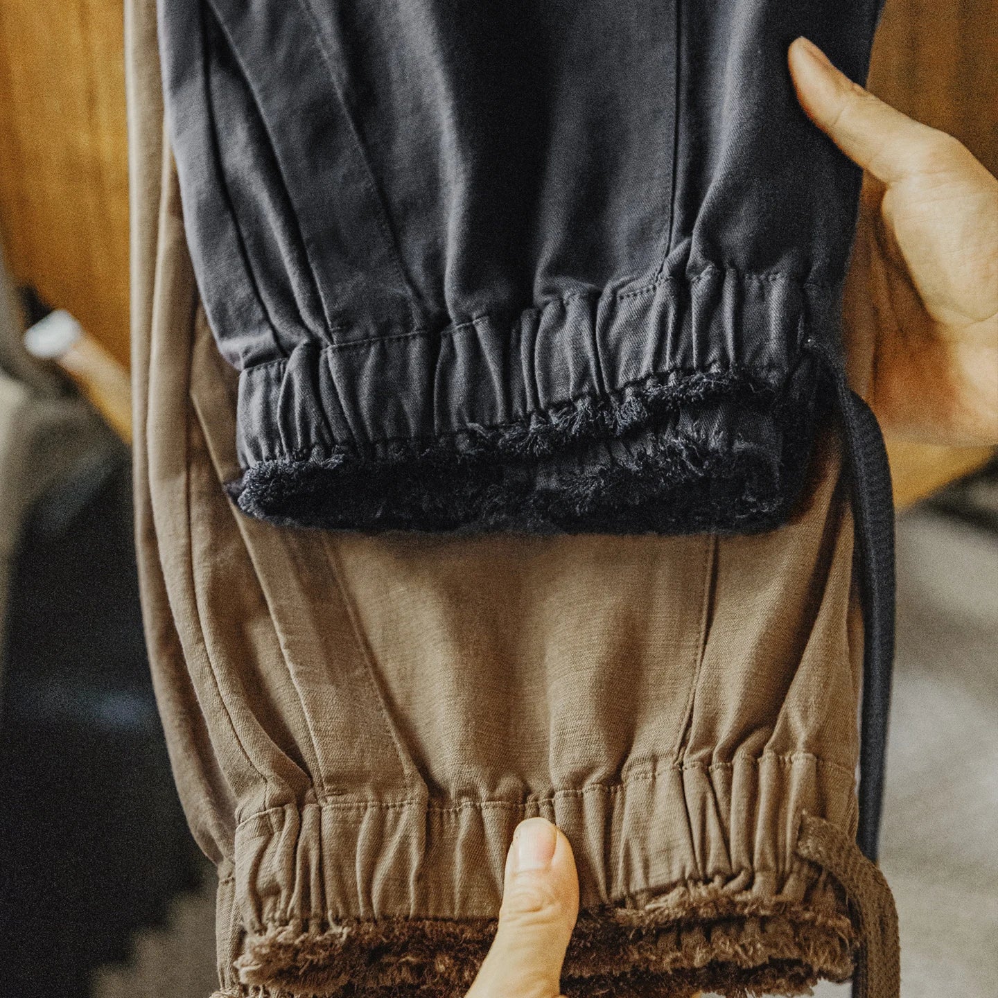 Dunley Elastic Waist Trousers – Straight-Leg Drawstring Trousers with Front Pockets