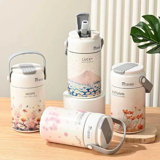 Premium Stainless Steel Vacuum Flask With Handle – Double Wall Insulated Thermal Water Bottle with Leak-Proof Lid, 550ml & 750ml