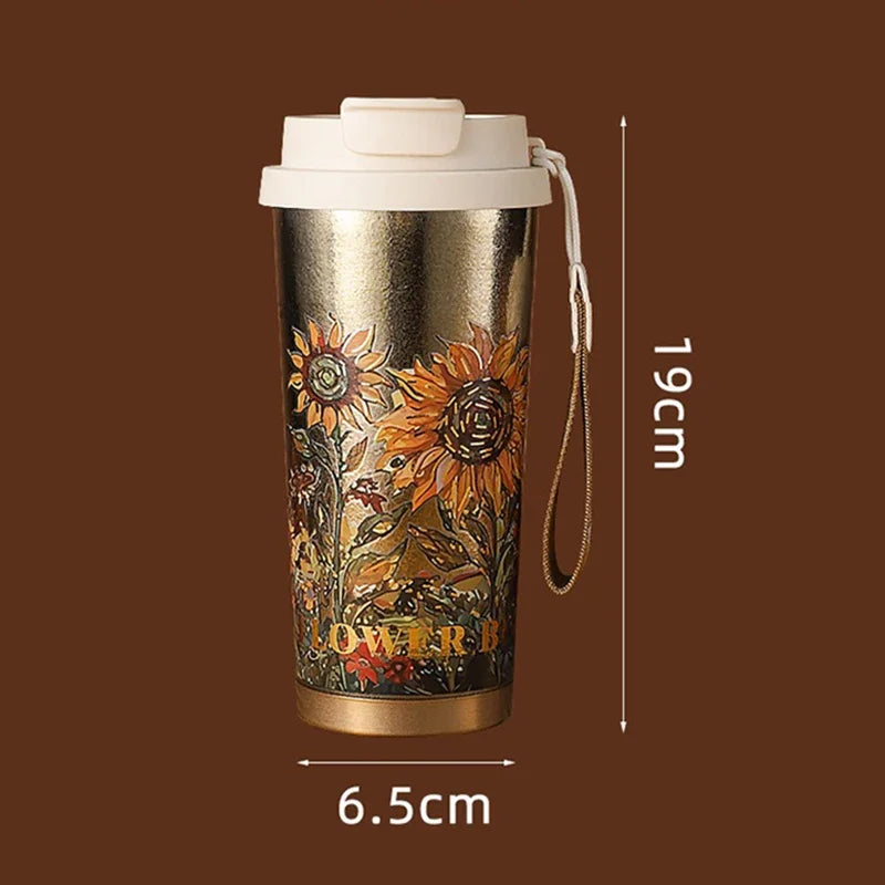 Titanium Travel Coffee Mug with Leak-Proof Lid & Carry Strap – 500ml Insulated Tumbler for Hot & Cold Drinks