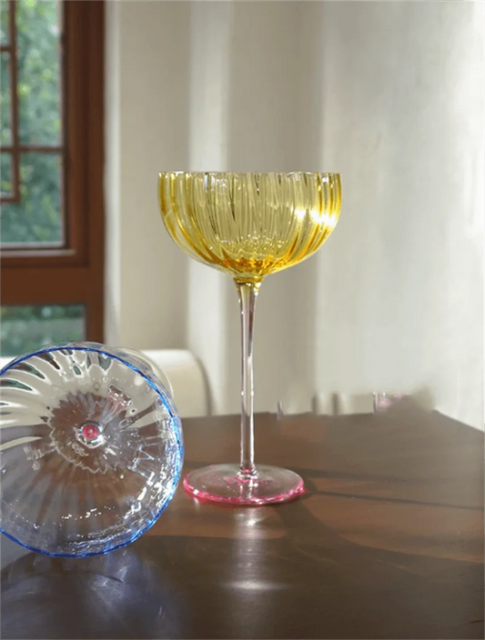 Roselle Coloured Coupe Glass – Vintage Ribbed Cocktail, Champagne & Dessert Glass