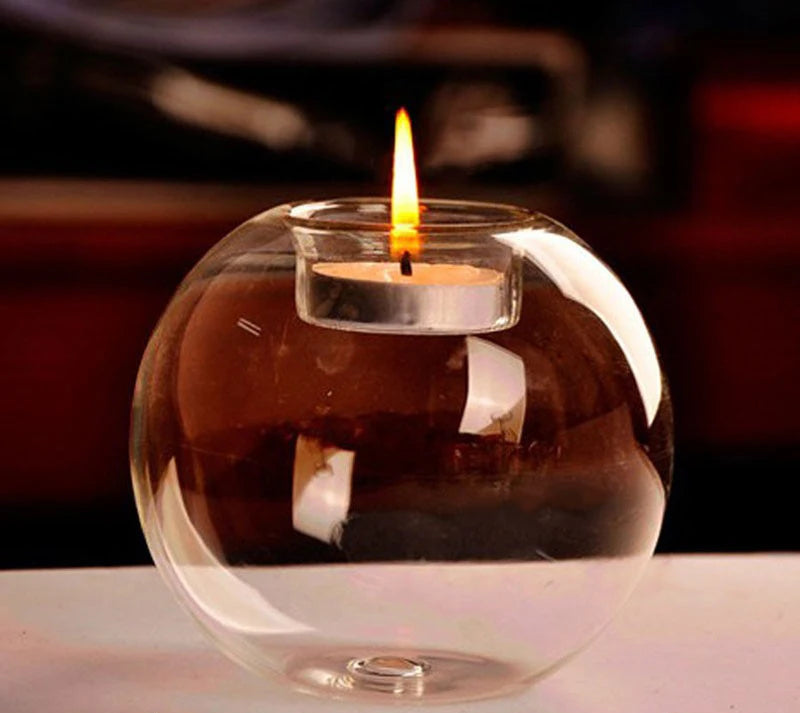 Lunelle Round Glass Tealight Candle Holder – Clear Globe Candle Holder for Home Décor