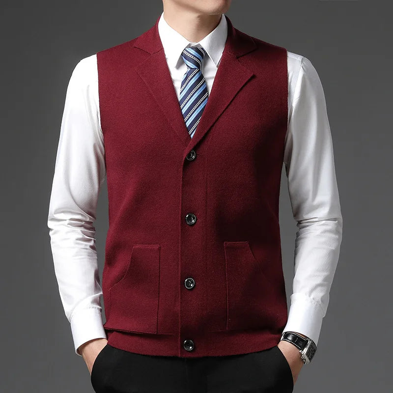 Men’s Knit Button-Up Waistcoat – Sleeveless Smart Vest for Layering, Office Wear & Formal Outfits