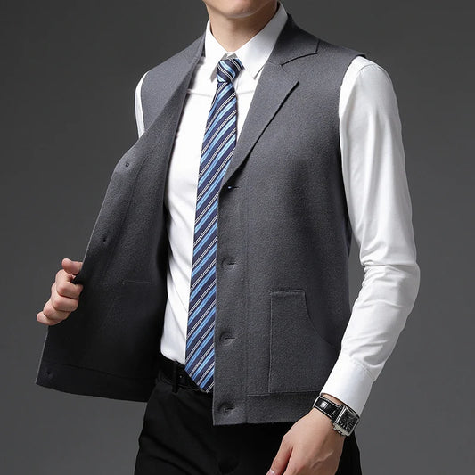 Men’s Knit Button-Up Waistcoat – Sleeveless Smart Vest for Layering, Office Wear & Formal Outfits