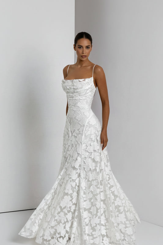 Celestienne A-Line Maxi Dress with Open Back Detail – Elegant Wedding Guest Dress, Formal Evening Gown & Occasion Maxi Dress