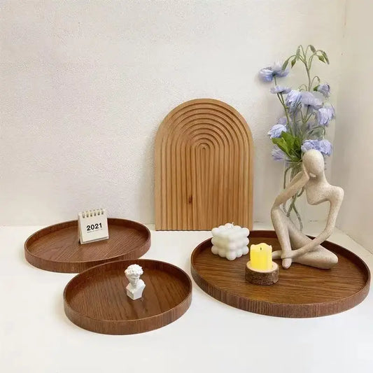 Round Wooden Display Trays – Decorative Serving Platters for Candles, Ornaments & Coffee Table Styling