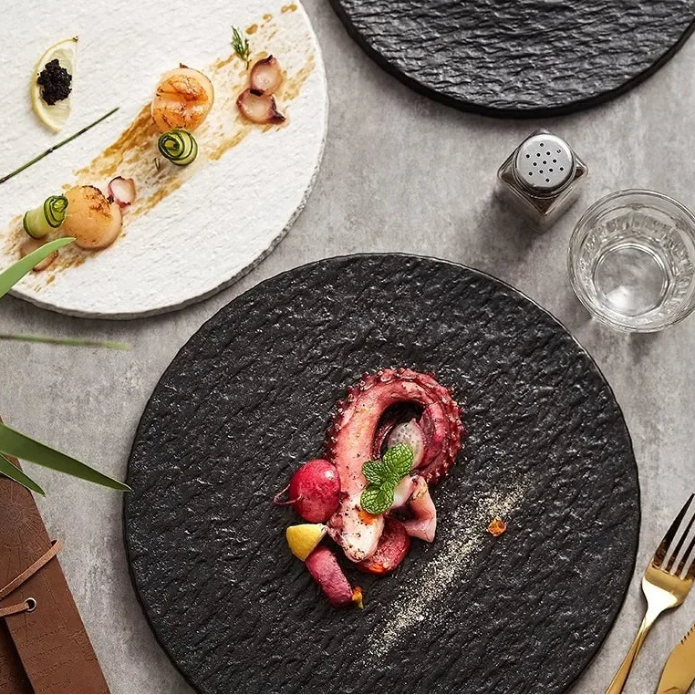 Ishikawa Stone-Effect Ceramic Serving Plate – Steak, Sushi & Dessert Plate