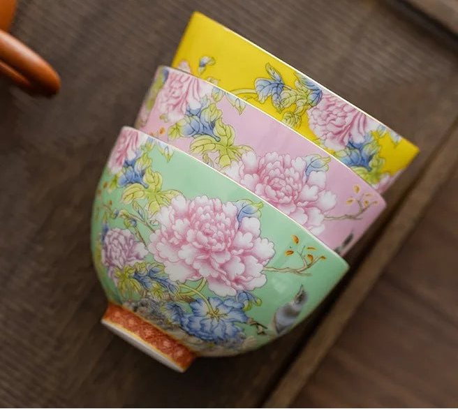 Kiyorae Floral Ceramic Tea Cup – Hand Painted Peony Matcha Bowl Small Tea Cup for Matcha, Herbal Tea & Espresso