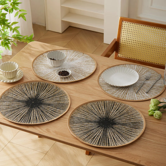 Woven Jute Macrame Round Placemats Set – 2, 4, 6 or 8 Piece Natural Table Mats in Black or Beige
