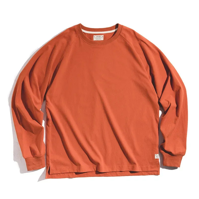 Structured Heavy Cotton Long Sleeve T-Shirt – Premium Fit Men’s Crew Neck Top