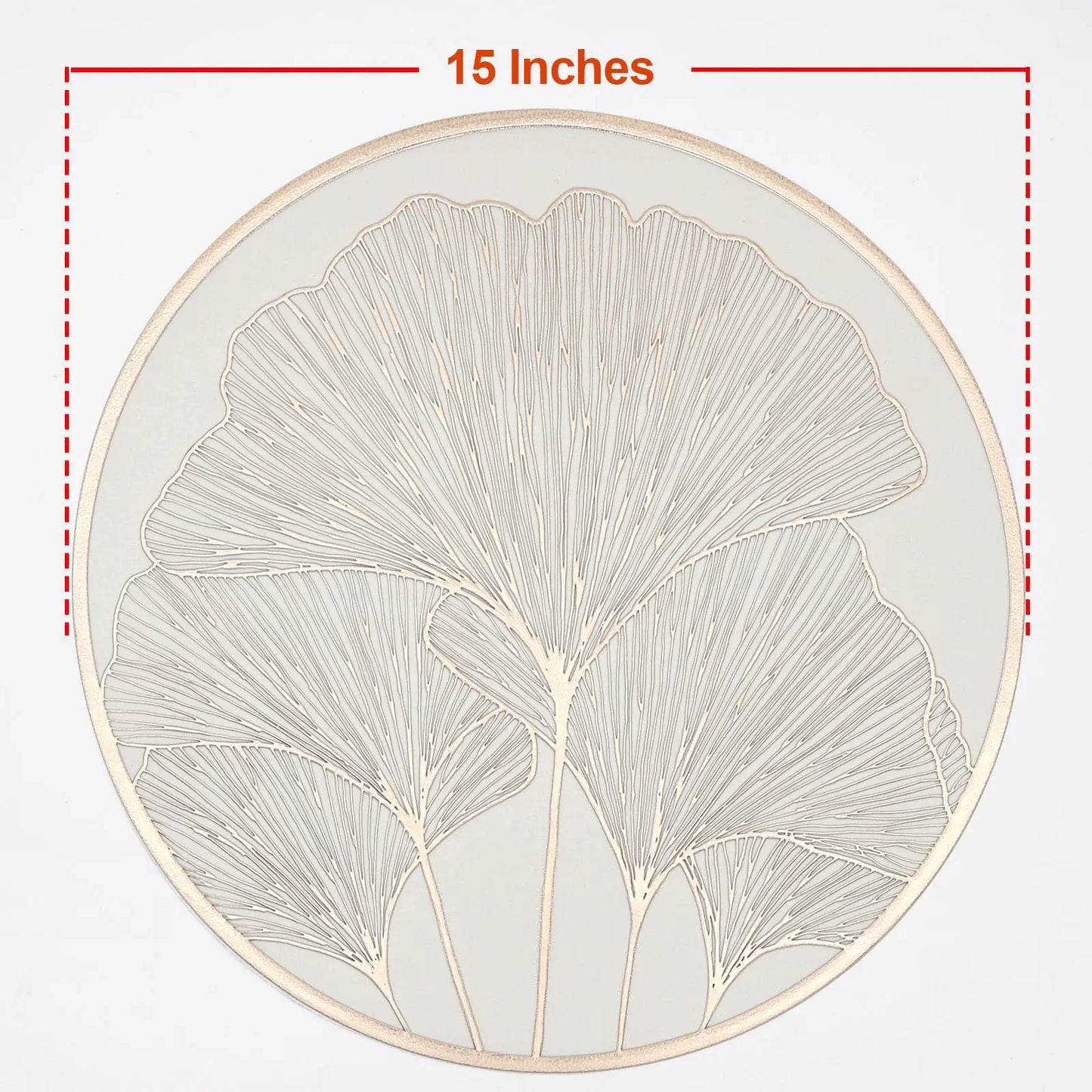 Ginkgo Leaf Round Dining Placemats – 6 Piece Set Non Slip Waterproof Table Mats 38cm Heat Resistant Wipe Clean Dining Table Mats