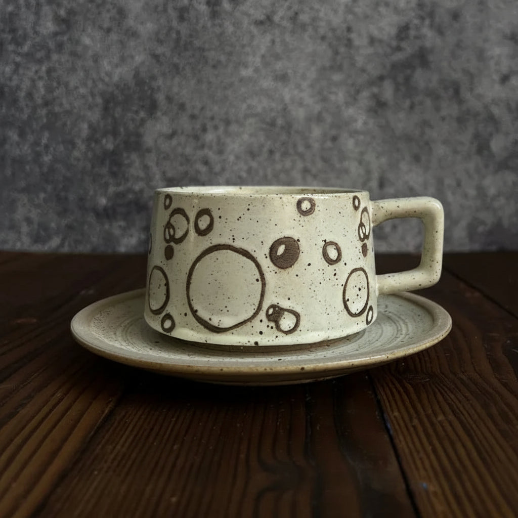 Cavella Patterned Tea and Coffee Cup Set – Textured Ceramic Cup and Saucer 250ml