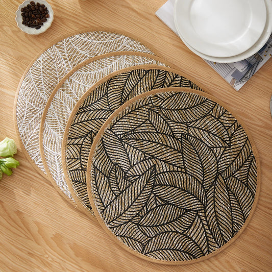 Boho Leaf Pattern Round Placemats for Dining Table – 2/4/6/8 Set Decorative Heat Resistant Table Mats