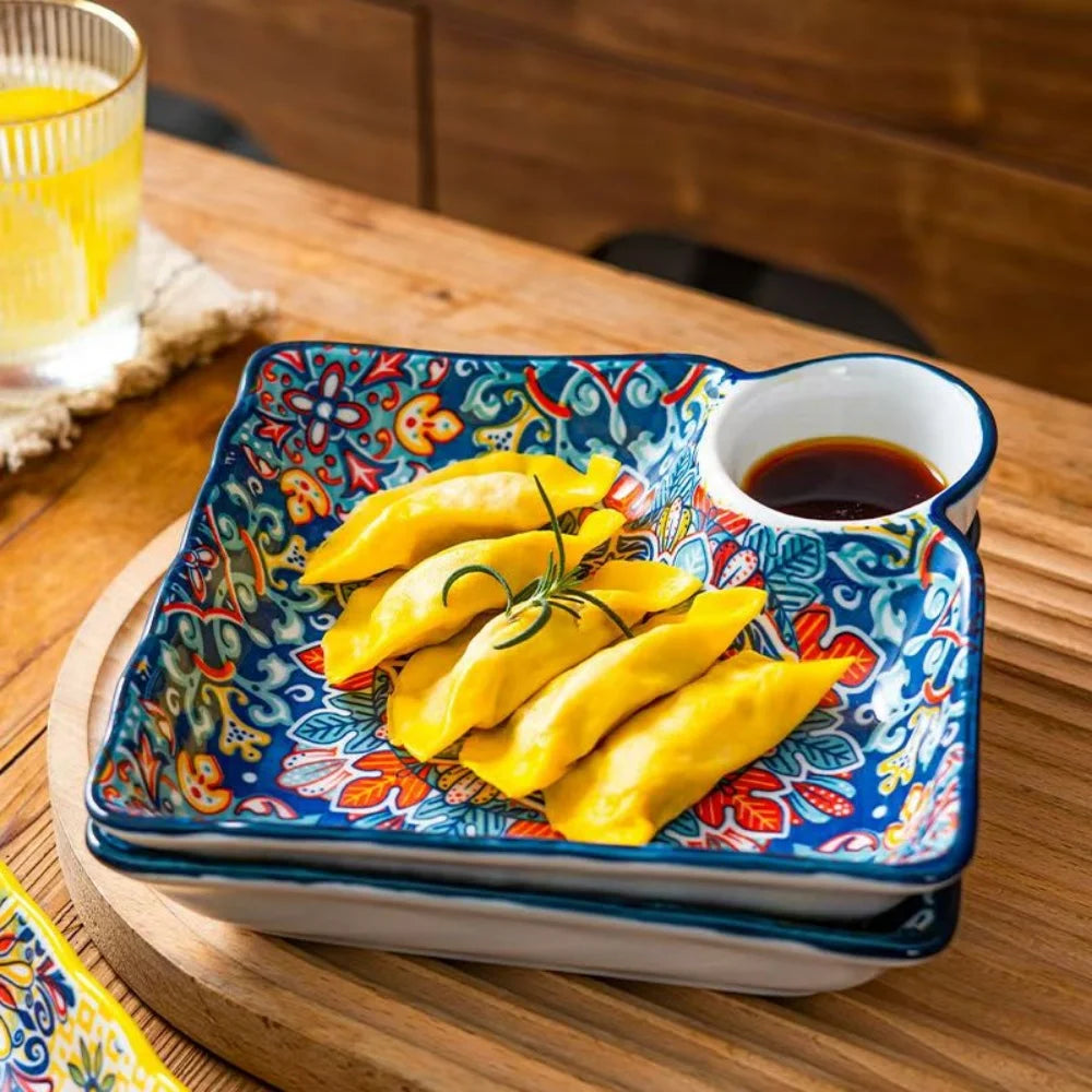 Zareli Ceramic Serving Dish with Sauce Holder – Tapas Plate for Table Serving