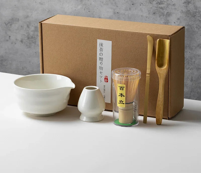 Matcha Tea Set with Ceramic Bowl & Bamboo Accessories – 4/5/6 Piece Traditional Japanese Matcha Kit in Sage Green
