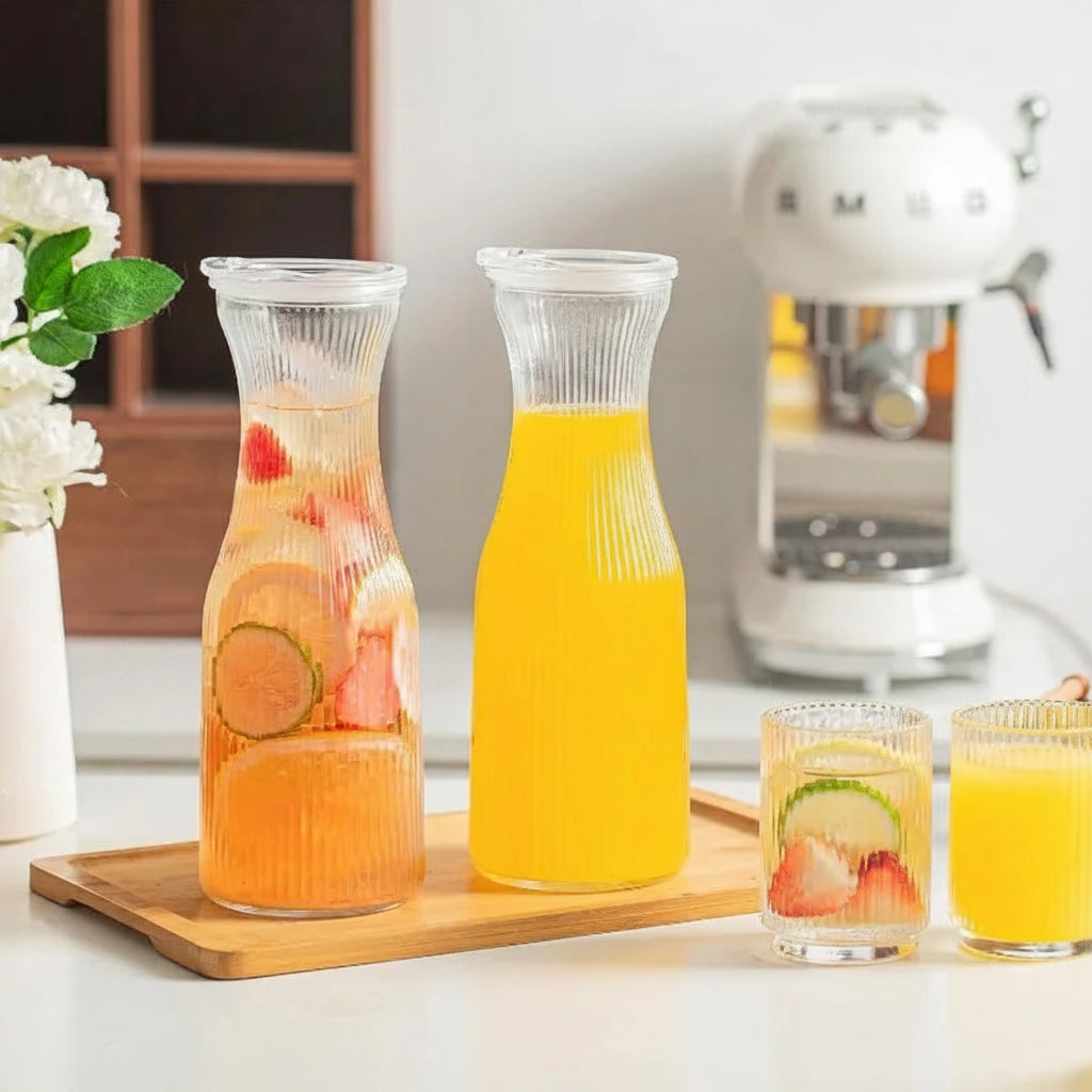 Ribbed Glass Carafe – 1L Drink Bottle