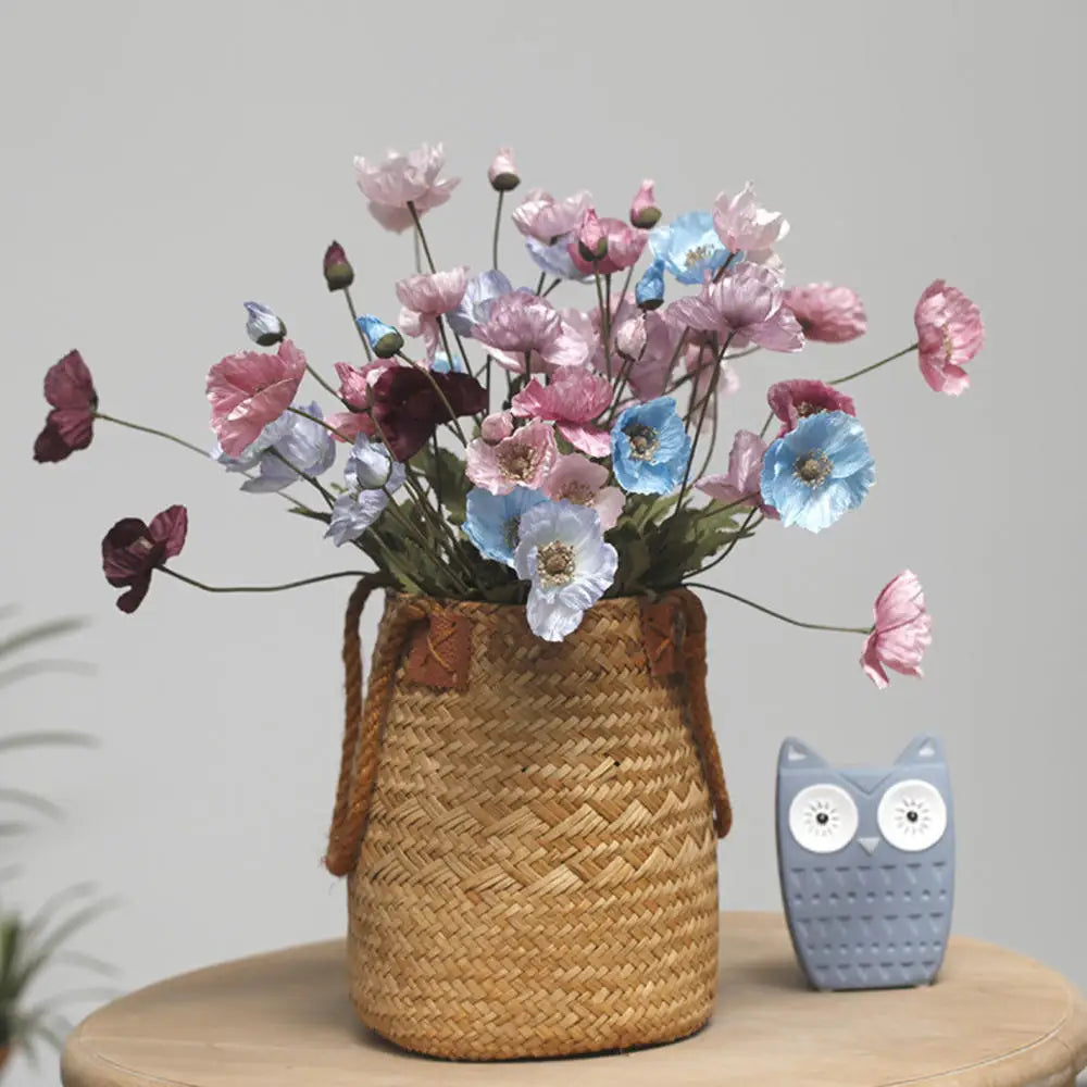 Meadow Poppy Stem Bundle – Silk Poppy Flower Stem with 3 Blooms and 1 Bud for Vase Arrangements and Home Styling