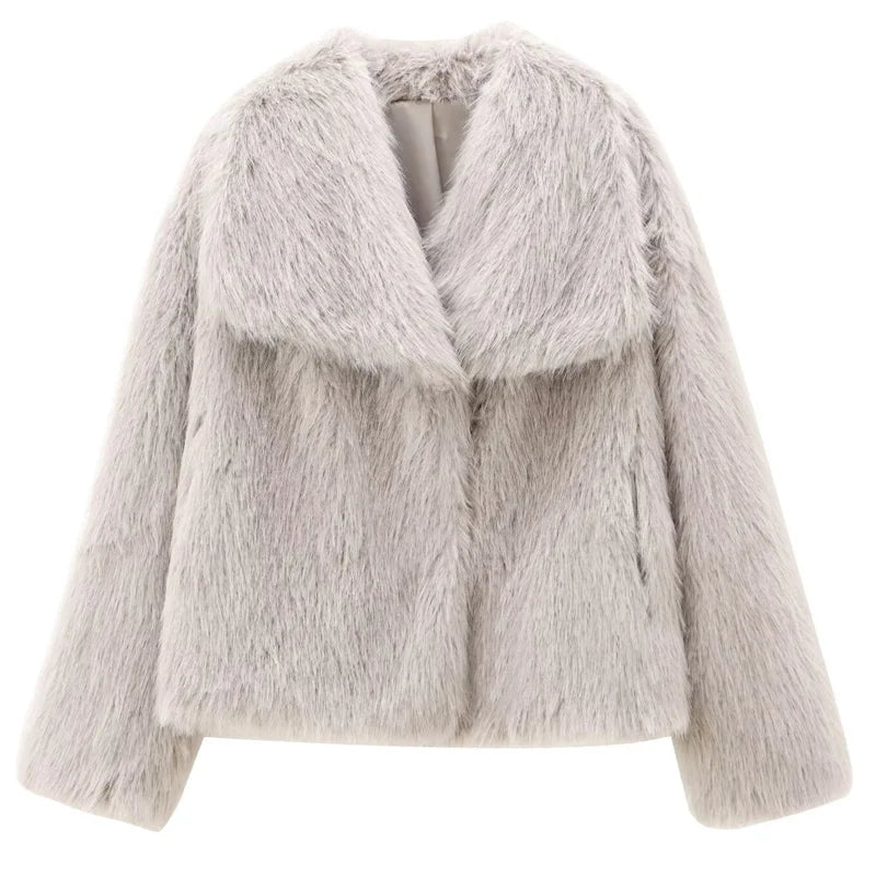 Velvessa Faux Fur Cropped Jacket – Soft Plush Winter Coat in Claret, Brown, Leopard, Black, Grey & White