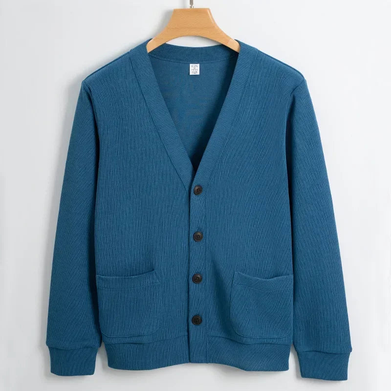 Men’s Button-Up Knit Cardigan – Long Sleeve Lightweight Casual Layer with Pockets