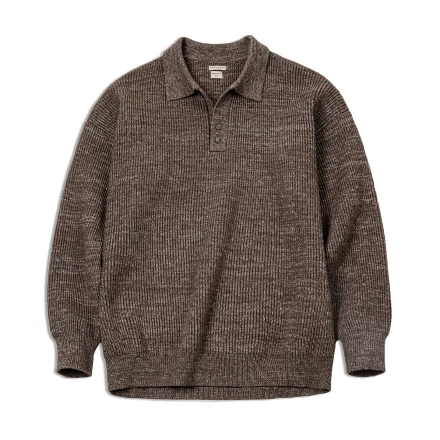 Caelen Knitted Long Sleeve Collared Sweater – Ribbed Textured Knit Jumper in Coffee Brown