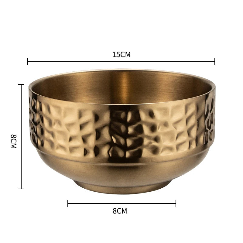 Stainless Steel Double Wall Rice Bowl – Heat Resistant Soup, Ramen & Salad Bowl for Kitchen Dining