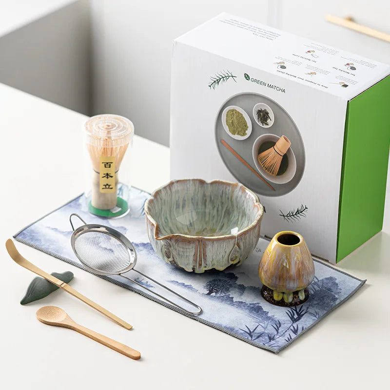 Lotus Matcha Gift Set – Traditional 8 Piece Japanese Matcha Tea Set with Bowl, Whisk, Scoop & Accessories