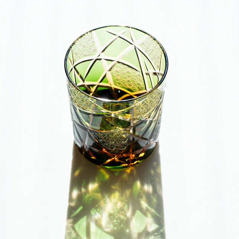 Edo Kiriko-Inspired Hand-Cut Whisky Tumbler – Japanese Crystal Glass Old Fashioned Cup 250ml Luxury Barware Gift