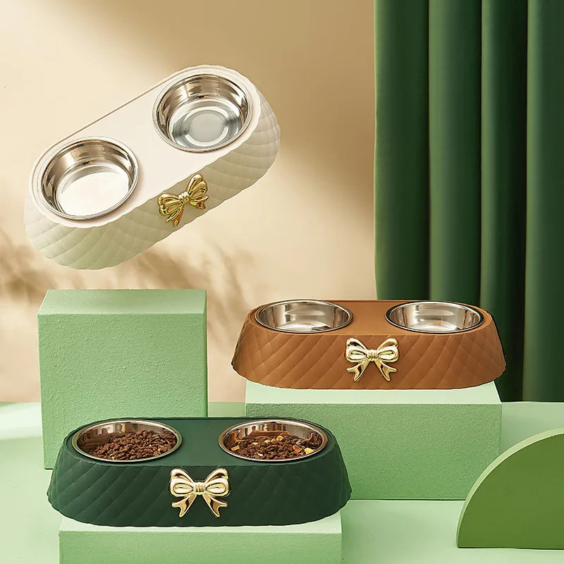 Double Pet Bowl with Stainless Steel Inserts