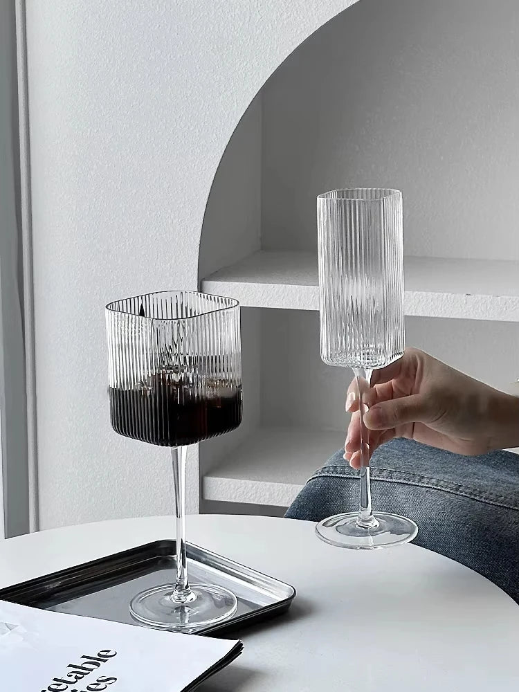 Bellano Ribbed Wine Glass Collection – Square Stem Red Wine, Cocktail & Liqueur Glass
