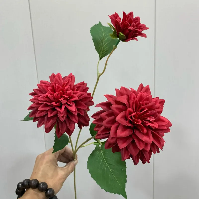 Marlowe Faux Dahlia Stem – Large Dahlia Flower Branch with Multi-Head Blooms for Vase Arrangements and Home Décor