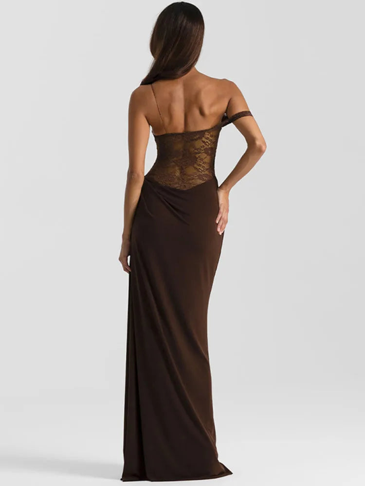 Olivara Strapless Lace Maxi Dress – Sheer Panel Evening Gown, Formal Occasion Dress & Wedding Guest Outfit