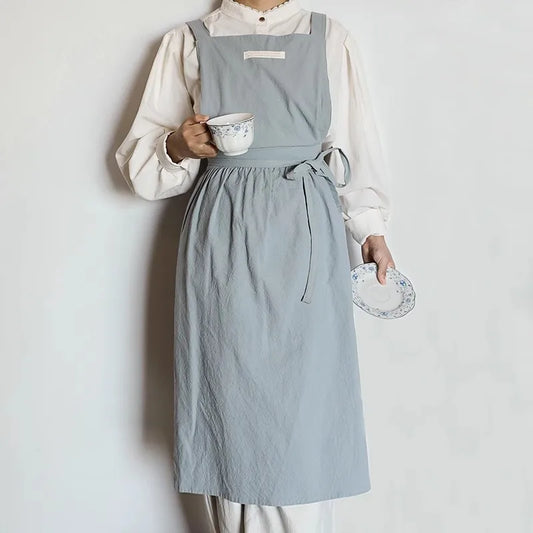 Classic Tie-Waist Apron Dress – Adjustable Kitchen & Baking Apron with Pockets