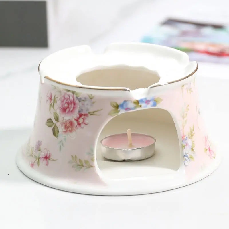English Garden Ceramic Teapot with Candle Warmer – Vintage Floral Afternoon Tea Pot