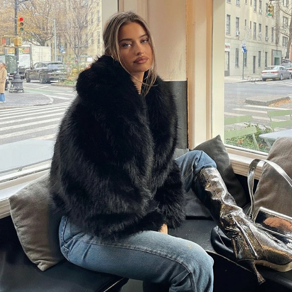 Olyssa Plush Faux Fur Cropped Jacket – Short Luxe Winter Coat for Women