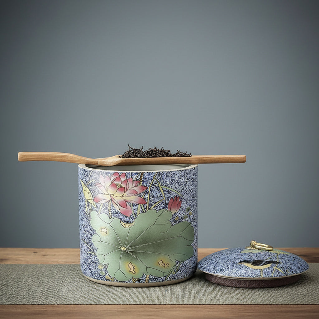 Meadow Ceramic Tea Caddy with Lid – Sealed Storage Jar