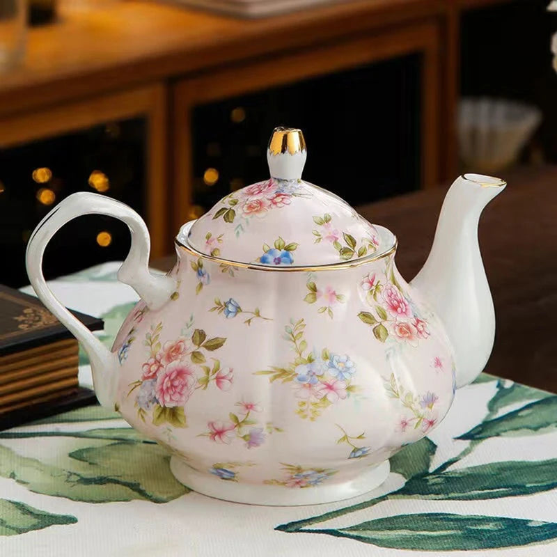 English Garden Ceramic Teapot with Candle Warmer – Vintage Floral Afternoon Tea Pot