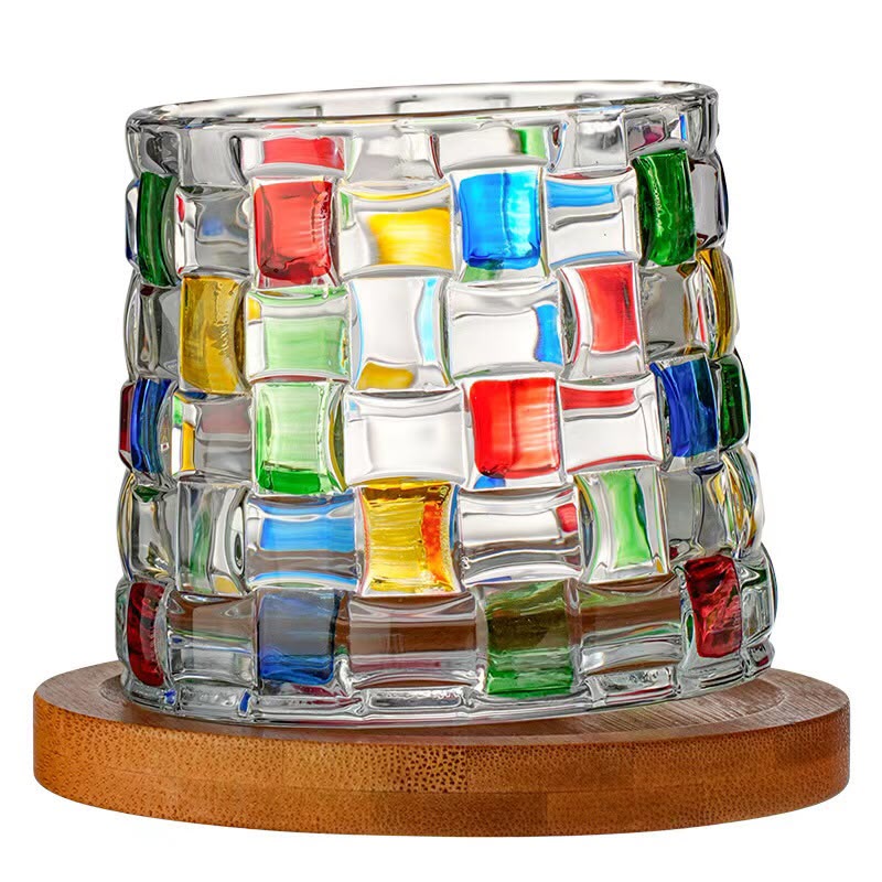 Vetrina Whisky Glass Tumbler Set with Rotating Wooden Bases