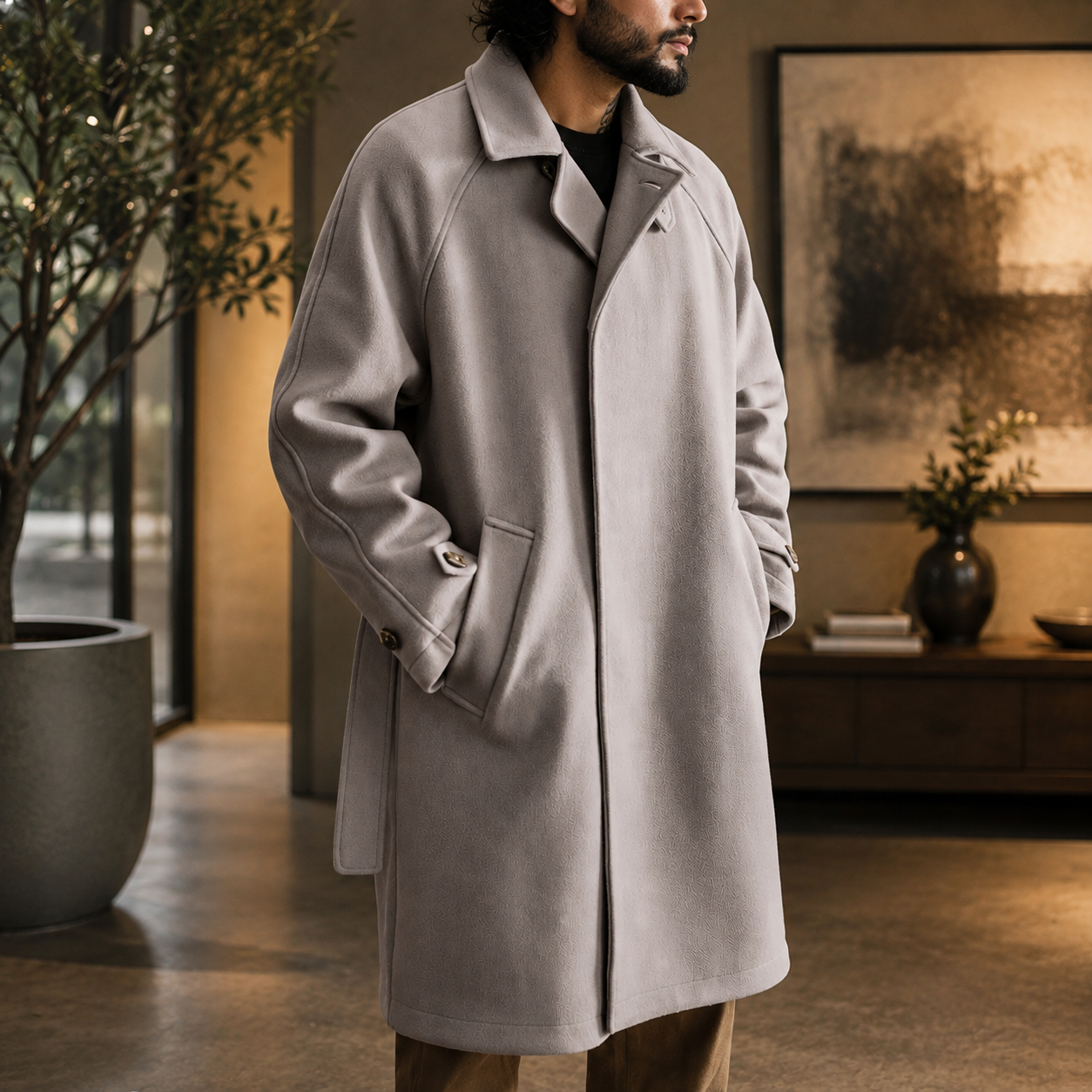 Westcott Men’s Grey Coat – Long Winter Overcoat
