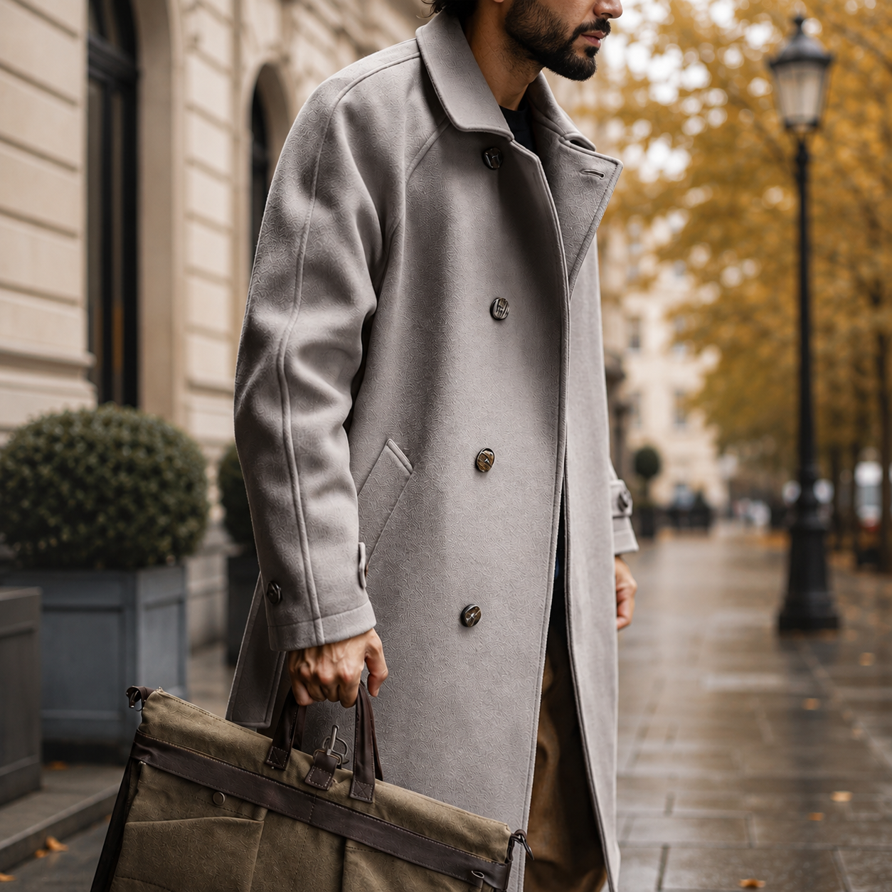 Westcott Men’s Grey Coat – Long Winter Overcoat
