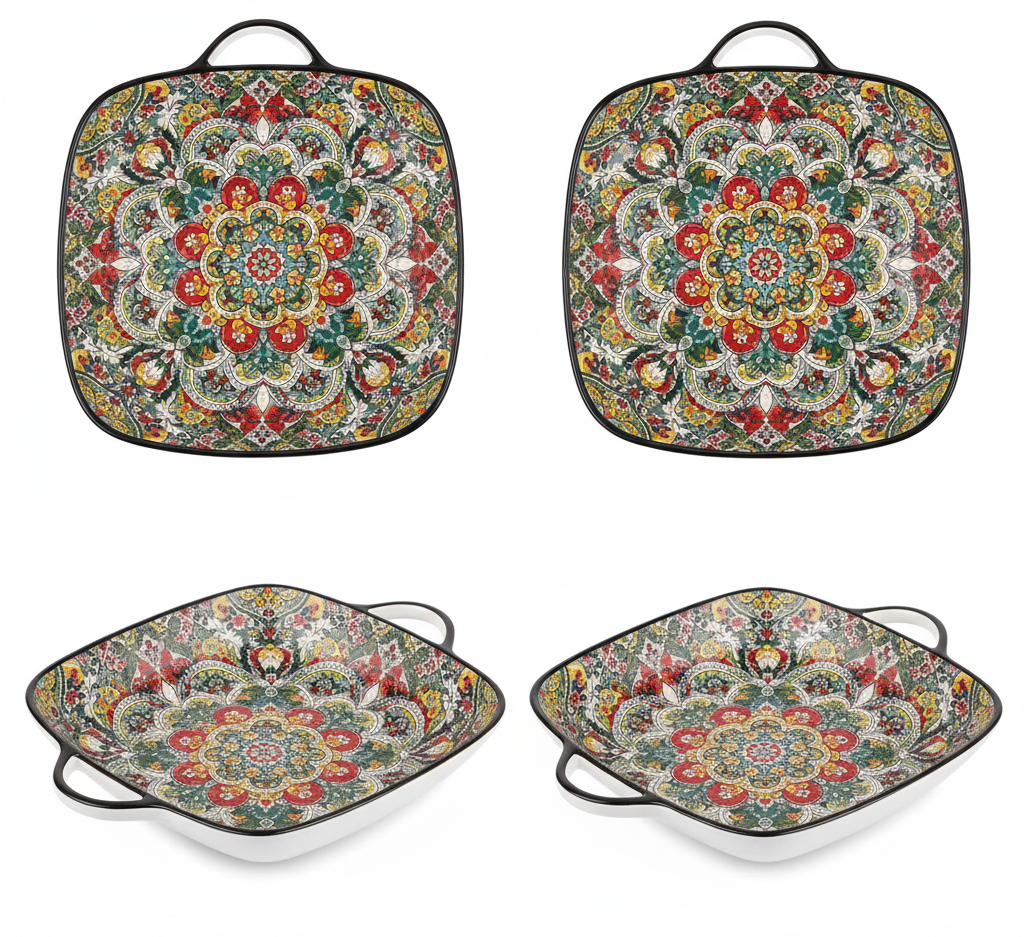 Cerelle Ceramic Oven Plate and Serving Dish with Handles – Decorative Baking Dish for Roasting Cooking and Dining Table