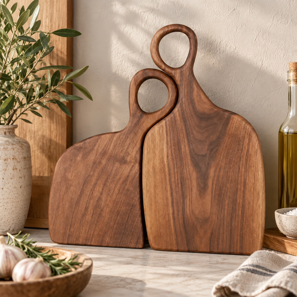 Hearth Solid Oak Chopping Board Set – Wooden Serving, Bread & Steak Boards (Set of 2)
