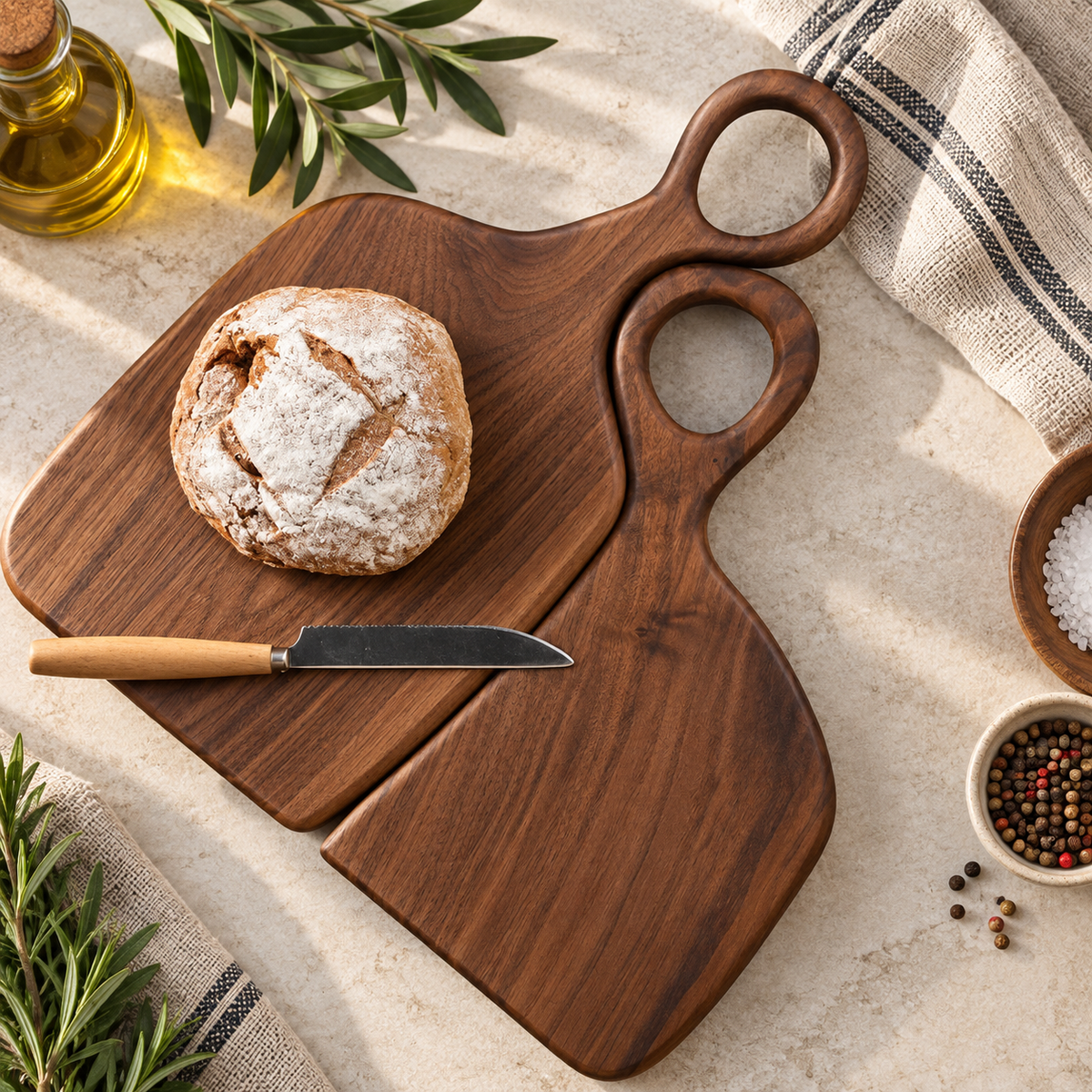 Hearth Solid Oak Chopping Board Set – Wooden Serving, Bread & Steak Boards (Set of 2)