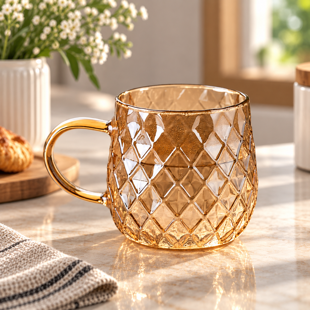 Auric Diamond Glass Mug Set – Tea & Latte Cups