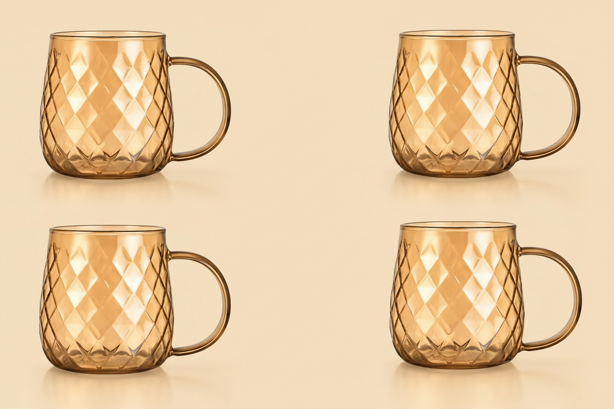 Auric Diamond Glass Mug Set – Tea & Latte Cups