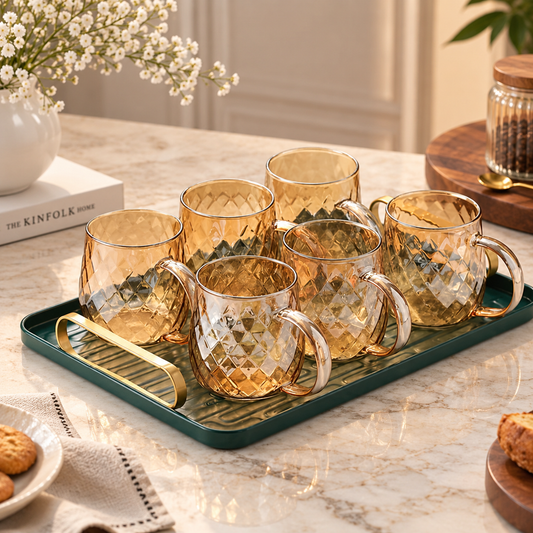 Auric Diamond Glass Mug Set – Tea & Latte Cups