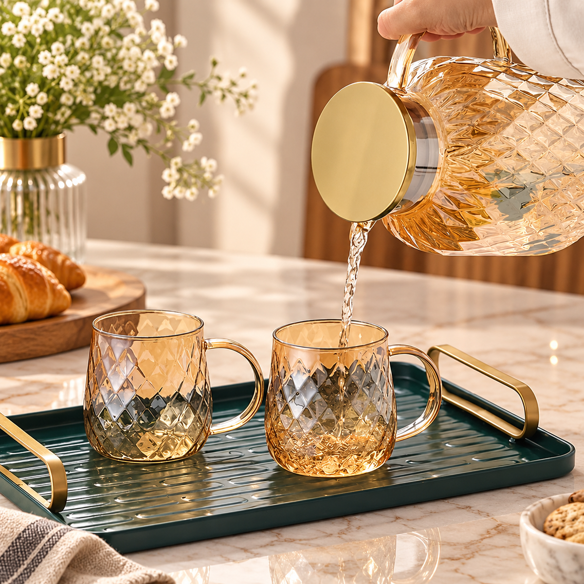 Auric Diamond Glass Mug Set – Tea & Latte Cups