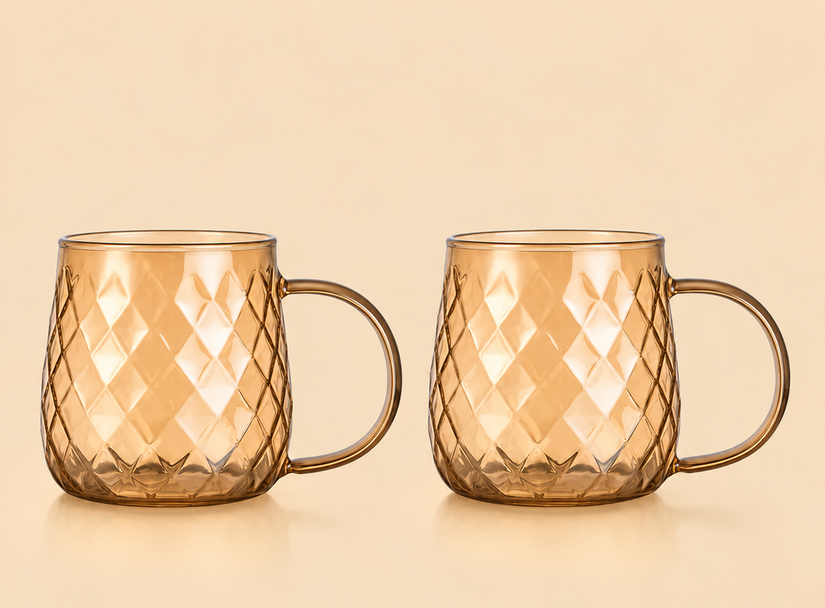 Auric Diamond Glass Mug Set – Tea & Latte Cups