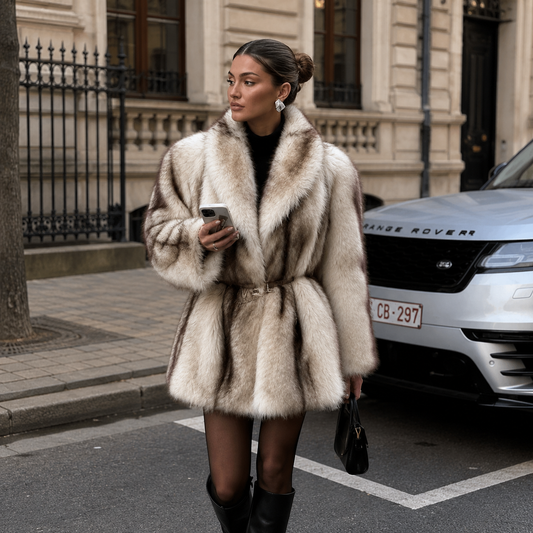 Solvane Striped Faux Fur Winter Coat